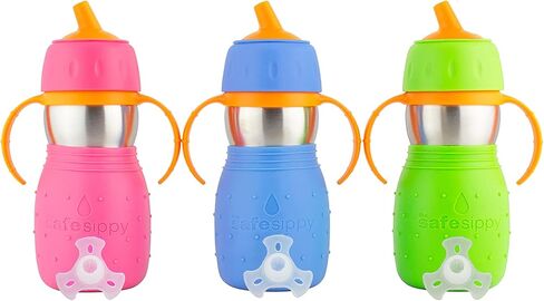 Kid Basix Safe Sippy, Stainless Steel Cup for Babies/Toddlers, Round Spout, Dishwasher Safe, BPA Free, 11 OZ. Travel/School/Play Blue in Saudi Arabia