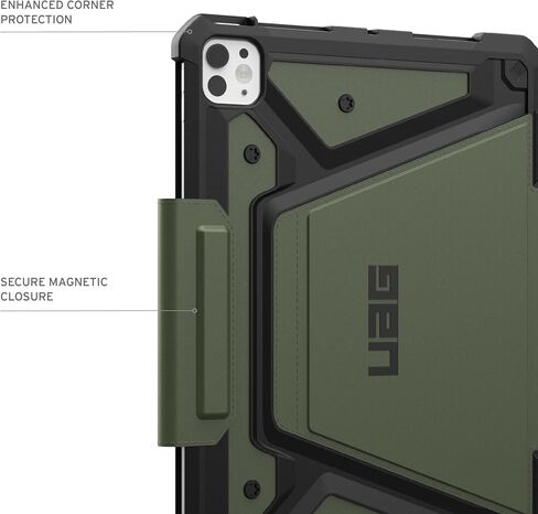 URBAN ARMOR GEAR UAG مصمم لجهاز iPad Pro 11 بوصة (الجيل الخامس، 2024، M4) A2836، A2837، A3006 غطاء واقٍ متين قابل للتعديل متعدد الزوايا مع حامل قلم رصاص، Metropolis SE أسود in Kuwait