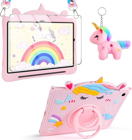 VOFUOE for Samsung Galaxy Tab A9 Plus Case for Kids Girls Galaxy Tab A9+ Cases with Screen Protector Dolls Shoulder Strap Stand Soft Silicone Tablet Cover for Galaxy Tab A9 Plus 11 Inch 2023-Pink in Saudi Arabia