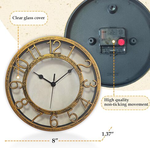 ساعة حائط كوارتز صامتة مقاس 8 بوصات من SAC SMARTEN ARTS ساعات ذهبية رقمية غير موقوتة مع أرقام ثلاثية الأبعاد وإطار بلاستيكي سهل القراءة وساعة حائط عتيقة in Kuwait