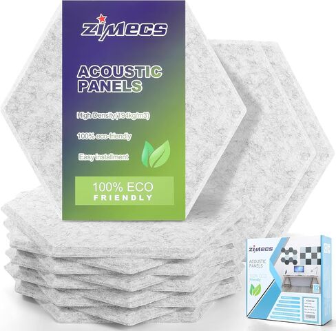 High Density 325lbs/yd3 Hexagon Design Gray Acoustic Panels - 12 Packs 12"x10"x0.38" Decorative Wall Panels for Noise Reduction and Echo Control - Easy Installment Dot gule Included in Saudi Arabia
