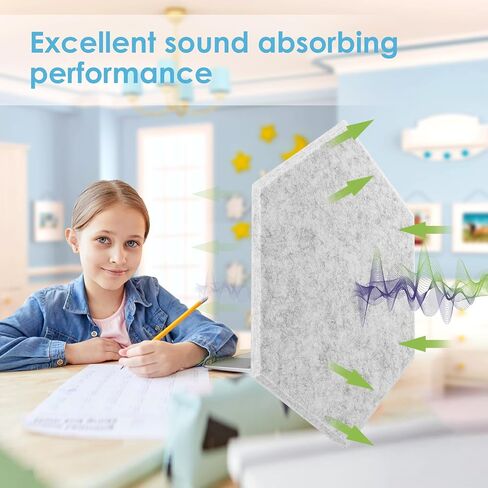 High Density 325lbs/yd3 Hexagon Design Gray Acoustic Panels - 12 Packs 12"x10"x0.38" Decorative Wall Panels for Noise Reduction and Echo Control - Easy Installment Dot gule Included in Saudi Arabia
