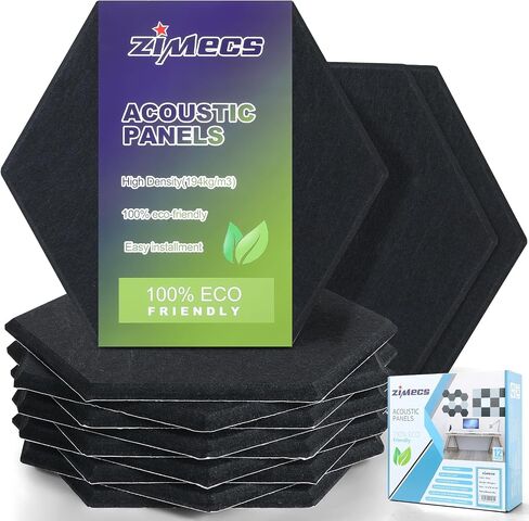 High Density 325lbs/yd3 Hexagon Design Gray Acoustic Panels - 12 Packs 12"x10"x0.38" Decorative Wall Panels for Noise Reduction and Echo Control - Easy Installment Dot gule Included in Saudi Arabia