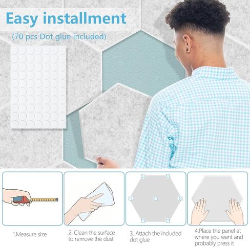 High Density 325lbs/yd3 Hexagon Design Gray Acoustic Panels - 12 Packs 12"x10"x0.38" Decorative Wall Panels for Noise Reduction and Echo Control - Easy Installment Dot gule Included in Saudi Arabia