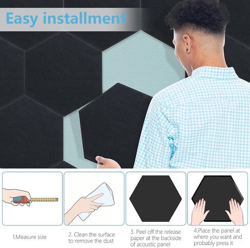 High Density 325lbs/yd3 Hexagon Design Gray Acoustic Panels - 12 Packs 12"x10"x0.38" Decorative Wall Panels for Noise Reduction and Echo Control - Easy Installment Dot gule Included in Saudi Arabia