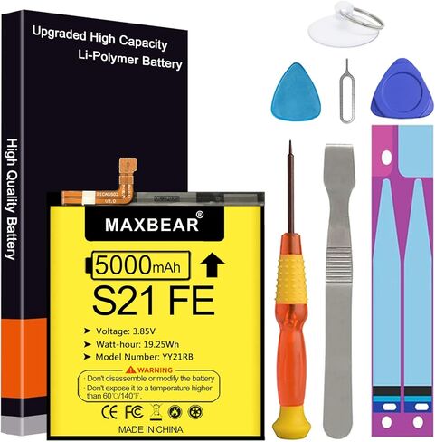 بطارية MAXBEAR Galaxy S21 FE، (محدثة) بطارية بديلة 5000 مللي أمبير في الساعة 3.85 فولت ليثيوم بوليمر EB-BG990ABY لهاتف Samsung Galaxy S21 FE 5G SM-G990U مع مجموعة أدوات الإصلاح in Kuwait