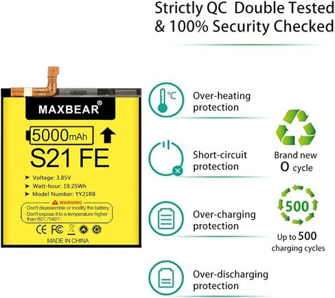 بطارية MAXBEAR Galaxy S21 FE، (محدثة) بطارية بديلة 5000 مللي أمبير في الساعة 3.85 فولت ليثيوم بوليمر EB-BG990ABY لهاتف Samsung Galaxy S21 FE 5G SM-G990U مع مجموعة أدوات الإصلاح in Kuwait