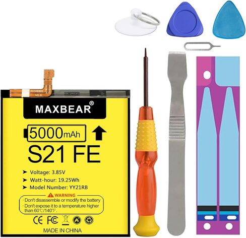 بطارية MAXBEAR Galaxy S21 FE، (محدثة) بطارية بديلة 5000 مللي أمبير في الساعة 3.85 فولت ليثيوم بوليمر EB-BG990ABY لهاتف Samsung Galaxy S21 FE 5G SM-G990U مع مجموعة أدوات الإصلاح in Kuwait
