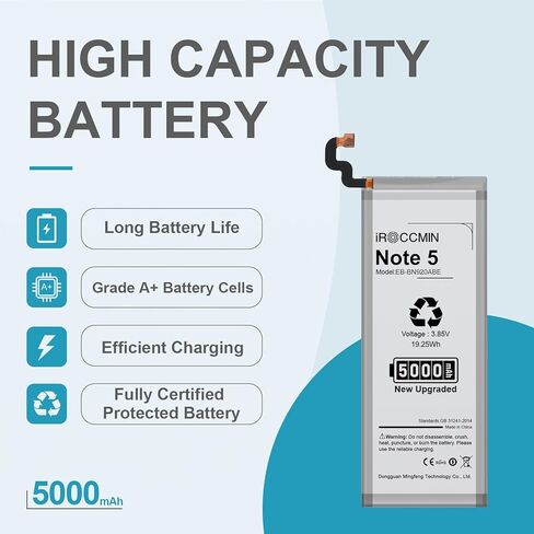 بطارية Galaxy Note 5، بطارية بديلة عالية السعة 5000 مللي أمبير في الساعة لهاتف Samsung Galaxy Note 5 N920 N920V N920A N920T N920P N920R4 مع أدوات إصلاح، EB-BN920ABE in Kuwait