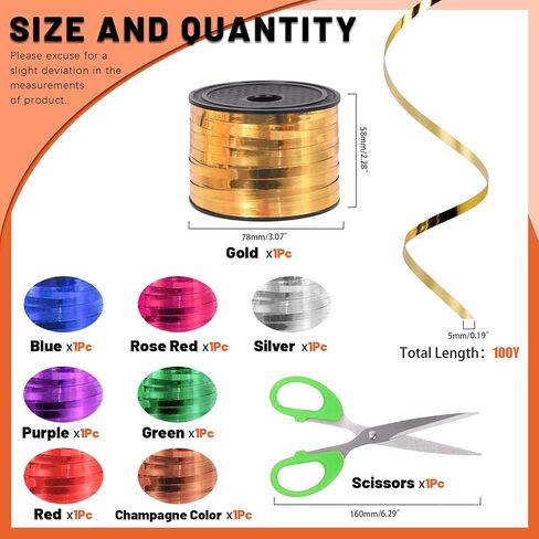 9Pcs Wide Curling Ribbon Set, 800 Yards Total Assorted Colors Wrapping Curling Ribbon, Crimped Balloon Ribbon String Ideal for Gift Box Wrapping, Party Birthday Decorations, Christmas Decor in Saudi Arabia