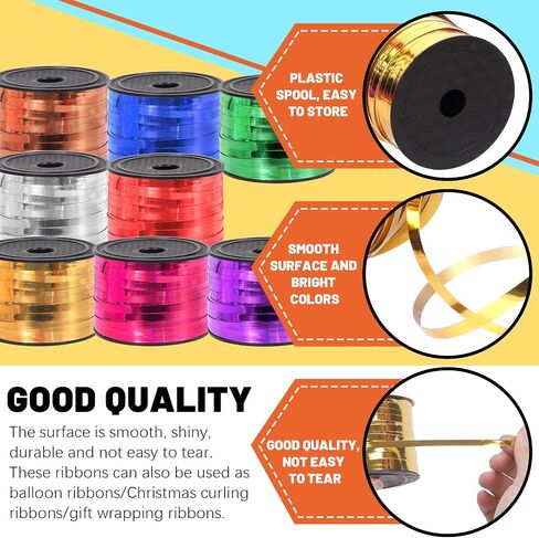 9Pcs Wide Curling Ribbon Set, 800 Yards Total Assorted Colors Wrapping Curling Ribbon, Crimped Balloon Ribbon String Ideal for Gift Box Wrapping, Party Birthday Decorations, Christmas Decor in Saudi Arabia