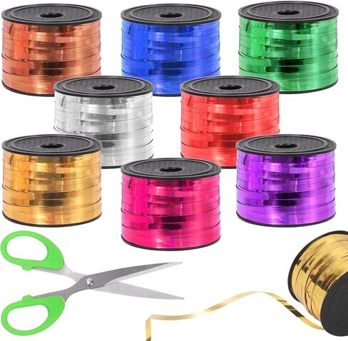 9Pcs Wide Curling Ribbon Set, 800 Yards Total Assorted Colors Wrapping Curling Ribbon, Crimped Balloon Ribbon String Ideal for Gift Box Wrapping, Party Birthday Decorations, Christmas Decor in Saudi Arabia