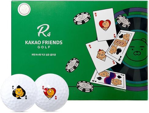 كرات جولف KAKAO FRIENDS GOLF R4، غطاء يوريثان 4 قطع، تحكم فائق في الدوران والكرة، تي شيرت جولف مطبوع (1 دزينة، 12 كرة) in Kuwait