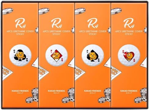 كرات جولف KAKAO FRIENDS GOLF R4، غطاء يوريثان 4 قطع، تحكم فائق في الدوران والكرة، تي شيرت جولف مطبوع (1 دزينة، 12 كرة) in Kuwait