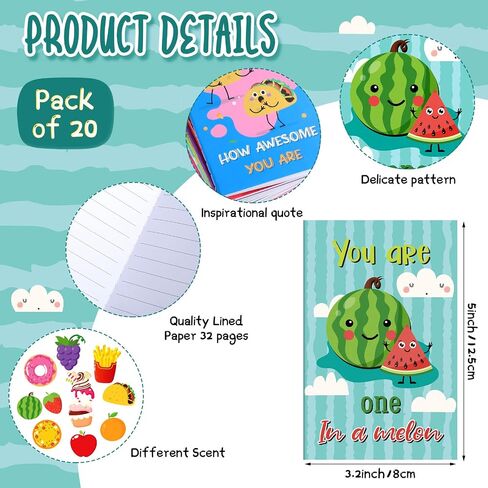 Glenmal 20 Pcs Inspirational Notepads Mini Scented Notebooks for Kids Scratch and Sniff Funny Pocket Notebooks Fruit and Food Assorted Scented Notepads for School Office Present Supplies (Lovely) in Saudi Arabia