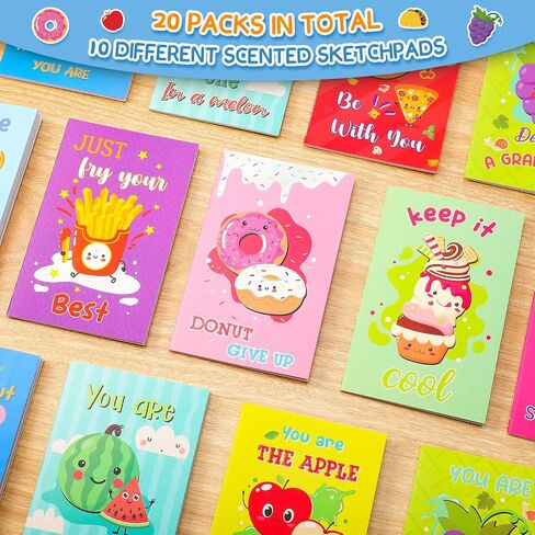 Glenmal 20 Pcs Inspirational Notepads Mini Scented Notebooks for Kids Scratch and Sniff Funny Pocket Notebooks Fruit and Food Assorted Scented Notepads for School Office Present Supplies (Lovely) in Saudi Arabia