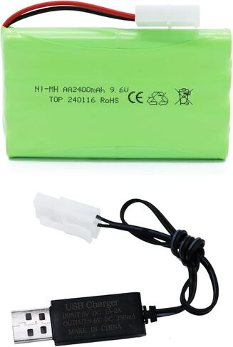 9.6V 2400mAh NiMH Battery - RC Car Rechargeable Battery AA with Tamiya KET-2P Plug and USB Charge Cable for RC Car Spare Part RC Tank Boat Batteries in Kuwait