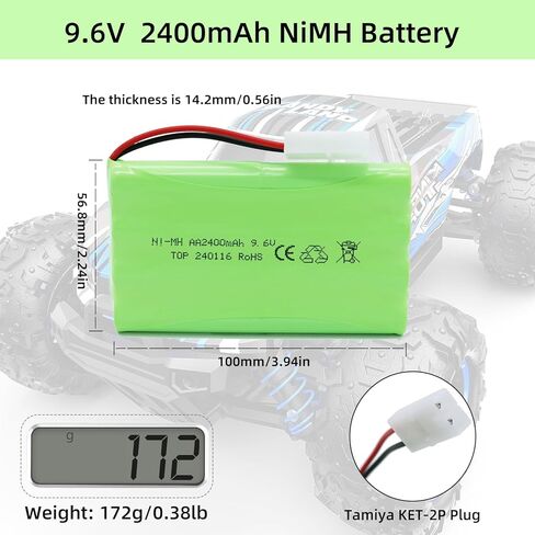 9.6V 2400mAh NiMH Battery - RC Car Rechargeable Battery AA with Tamiya KET-2P Plug and USB Charge Cable for RC Car Spare Part RC Tank Boat Batteries in Kuwait