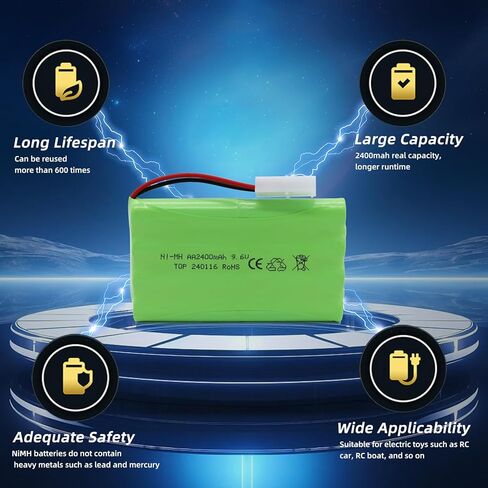 9.6V 2400mAh NiMH Battery - RC Car Rechargeable Battery AA with Tamiya KET-2P Plug and USB Charge Cable for RC Car Spare Part RC Tank Boat Batteries in Kuwait