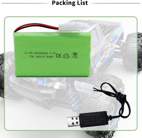 9.6V 2400mAh NiMH Battery - RC Car Rechargeable Battery AA with Tamiya KET-2P Plug and USB Charge Cable for RC Car Spare Part RC Tank Boat Batteries in Kuwait