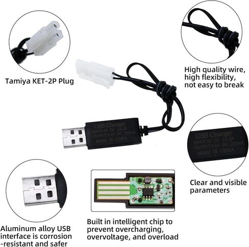 9.6V 2400mAh NiMH Battery - RC Car Rechargeable Battery AA with Tamiya KET-2P Plug and USB Charge Cable for RC Car Spare Part RC Tank Boat Batteries in Kuwait