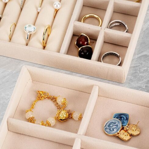 مجموعة من 5 صواني مجوهرات، منظم مجوهرات قابل للتكديس لتخزين الأقراط والخواتم والقلادة وإكسسوارات السوار مع مقسم قابل للإزالة، بيج in Kuwait