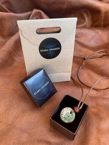The Sun and the Moon - Green Handmade Ceramic Pendant Necklace, Adjustable Cord, for Unisex, Women, Men, Bohemian, Rustic, Vintage Style Jewelry in Saudi Arabia