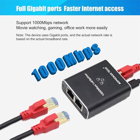 Ethernet Splitter 1 to 2,Gigabit Ethernet Splitter 1000Mbps High Speed with Cat8 Ethernet Cable 1.5ft,LAN RJ45 Splitter with USB Power Cable for Cat5/6/7/8 Cable[2 Devices Simultaneously Networking] in Saudi Arabia