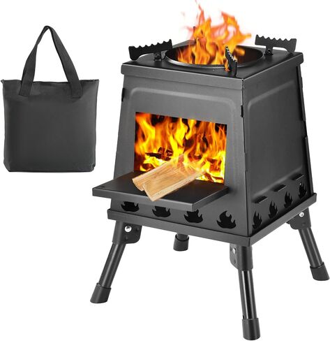 Wood Burning Stove, Camping Wood Stove, Small Portable Cast Iron Wood Stove: Compact Outdoor Cooking Solution with Carrying Bag (Lager) in Saudi Arabia
