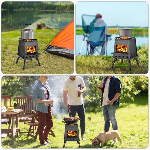 Wood Burning Stove, Camping Wood Stove, Small Portable Cast Iron Wood Stove: Compact Outdoor Cooking Solution with Carrying Bag (Lager) in Saudi Arabia