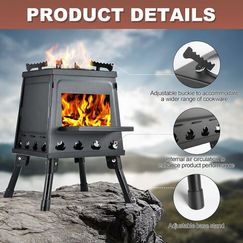 Wood Burning Stove, Camping Wood Stove, Small Portable Cast Iron Wood Stove: Compact Outdoor Cooking Solution with Carrying Bag (Lager) in Saudi Arabia