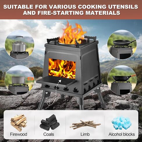 Wood Burning Stove, Camping Wood Stove, Small Portable Cast Iron Wood Stove: Compact Outdoor Cooking Solution with Carrying Bag (Lager) in Saudi Arabia