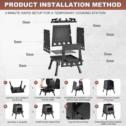 Wood Burning Stove, Camping Wood Stove, Small Portable Cast Iron Wood Stove: Compact Outdoor Cooking Solution with Carrying Bag (Lager) in Saudi Arabia