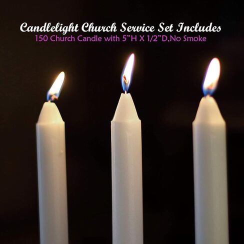 YAAH 200 Church Candles with Drip Protectors for Devotional Candlelight Vigil Service, Box of 200 Candles, Unscented White 5'' H X 1/2'' D in Kuwait