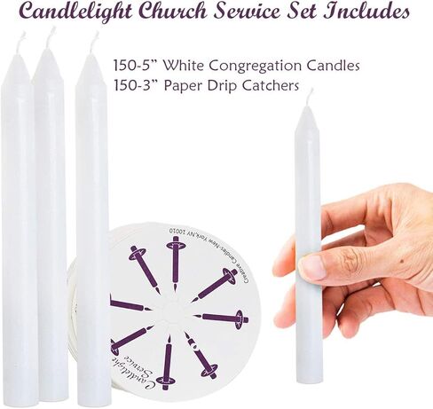 YAAH 200 Church Candles with Drip Protectors for Devotional Candlelight Vigil Service, Box of 200 Candles, Unscented White 5'' H X 1/2'' D in Kuwait