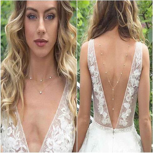 Boho Crystal Back Chain Necklace Rhinestone Backdrop Necklace Gold Cz Bridal Back Drop Chain Summer Beach Body Chain Body Jewelry for Women and Girls Gifts in Saudi Arabia