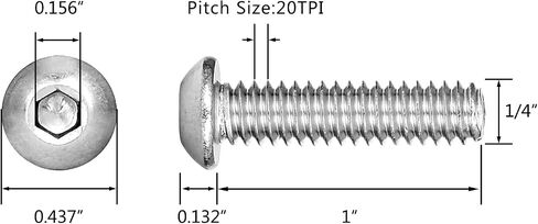 20pcs 1/4-20 x 1" Button Head Socket Cap Bolts Screws, 304 Stainless Steel, Allen Hex Drive, Fully Machine Thread Bright Finish in Saudi Arabia