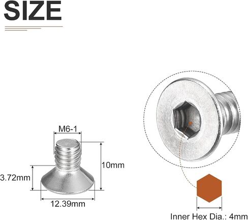 M6-1 × 10 مم مسامير غطاء مقبس الرأس المسطح، 12 حزمة 304 مسامير سداسية من الفولاذ المقاوم للصدأ ذات رأس مسطح، خيط كامل، مسامير غاطسة in Kuwait