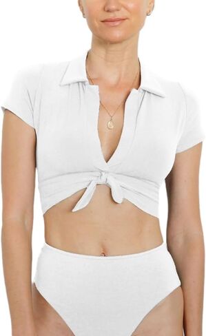 Robin Piccone Women's Standard Ava T Shirt with Collar in Saudi Arabia