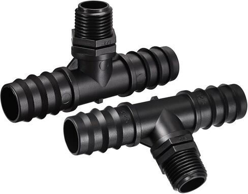 10 قطع من تركيبات تي بارب - 24.5 ملم وصلات خرطوم تي شيرت شائك 3 طرق تنطبق على الحديقة، أسود (خيط ذكر G1/2) in Kuwait