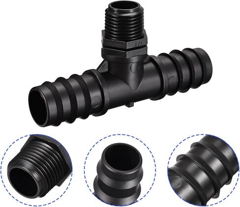 10 قطع من تركيبات تي بارب - 24.5 ملم وصلات خرطوم تي شيرت شائك 3 طرق تنطبق على الحديقة، أسود (خيط ذكر G1/2) in Kuwait