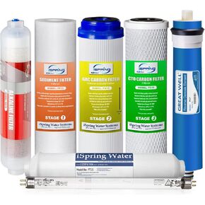 iSpring F10KU 1-Year Replacement Supply Filter Cartridge Pack Set for 7-Stage Alkaline Mineral UV Reverse Osmosis RO Systems, 10 Piece, White