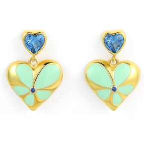 Heart Drop Earrings for Women - Double Heart Statement Earrings 925 Sterling Silver Heart Gold Vintage Earrings Flower Ear Sapphire Heart CZ Earring Big Drop Dangle Earrings for Women Hypoallergenic Jewelry Gifts for Girls Her