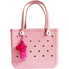 Pink Pom Pom Tassel Charms for Bogg Bag Accessories Rubber Beach Bag, Boho Purse Charms,05