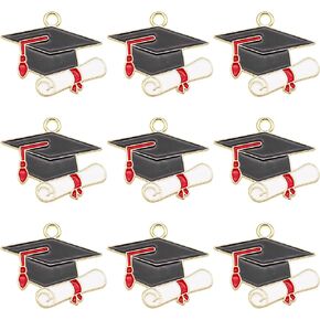 20 pcs Metal Alloy Graduation Cap Enamel Charm Gold School Hat Bracelet Earring Necklace Pendant DIY Jewelry Making Crafts 27x24 mm