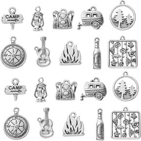 KitBeads 30pcs Mixed Style Tibetan Tool Charms Antique Silver Tone 3D Tool Hammer Charms Saw Scissors Wrench Charms for Jewelry Making