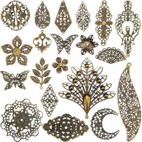 120 Pieces Filigree Connectors Charms Pendants Decoration Supplies Tibetan Metal Filigree Findings Embellishments for DIY Hairpin Necklace Earring Jewelry Making