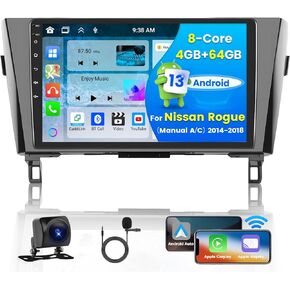 [4G+64G] لسيارة Nissan Rogue (دليل A/C) 2014-2018 Android 13 ستيريو لاسلكي، شاشة لمس 10.1 بوصة في لوحة القيادة وراديو ملاحة GPS مع كاميرا احتياطية Android Auto Bluetooth FM RDS in Saudi Arabia