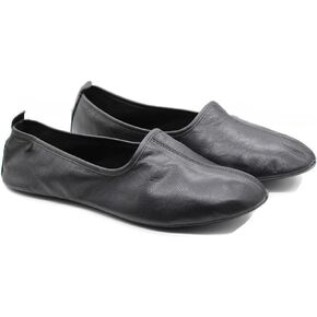 Women's Indoor Leather Slippers Black Traditional Babouche House Shoes Moccasin