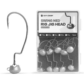 OJY&DOIIIY Swing Weedless Ned Rig Jig Heads, 12 Pack Finesse Mushroom Shaky Jigheads 1/16 3/32 1/8 3/16 1/4oz for Bass Fishing
